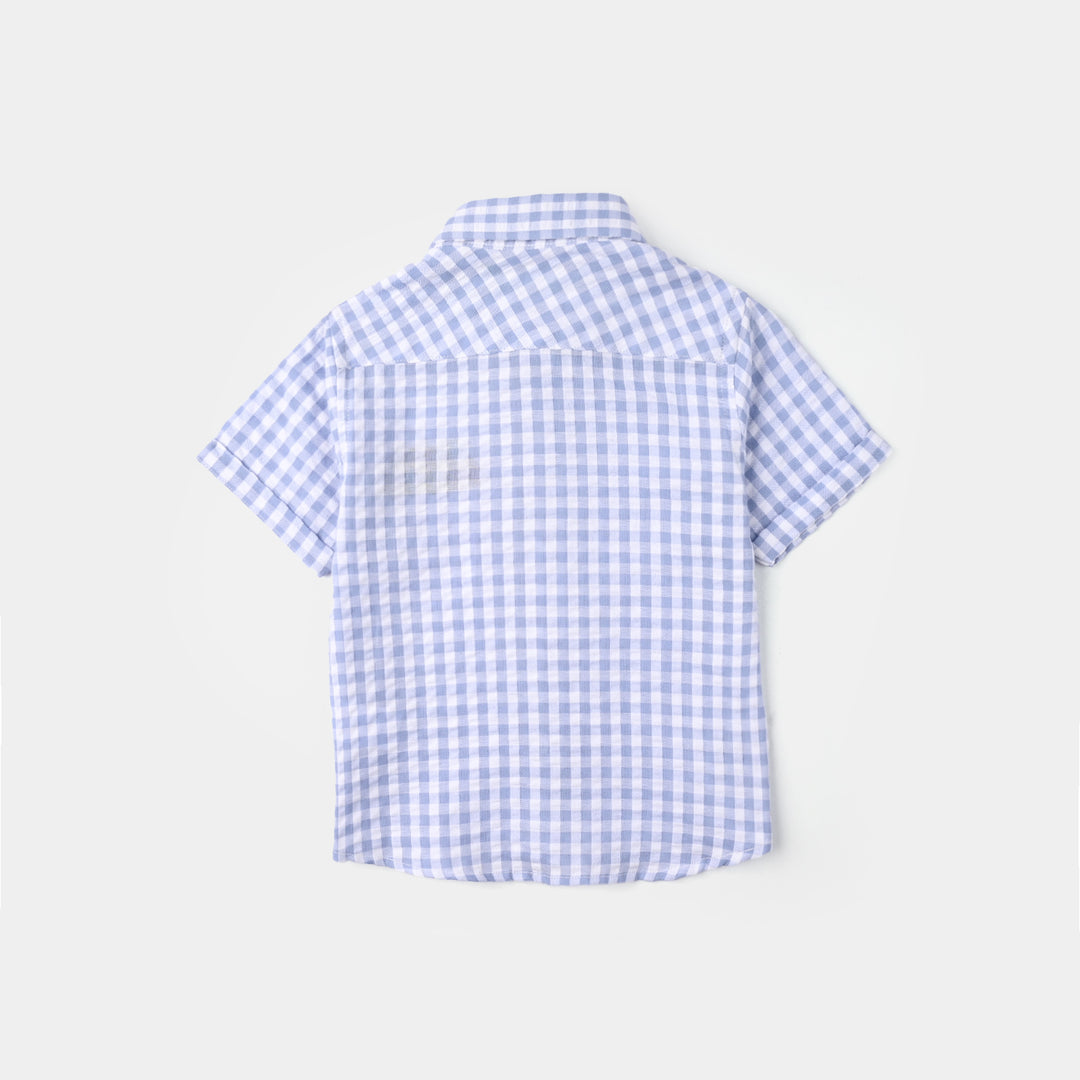 Infant Boys Yarn Dyed Checkered Shirt (Character) - Blue