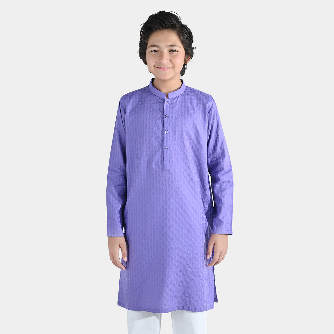 Boys Cotton Jacquard Kurta (Veronica)-Plum