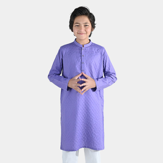 Boys Cotton Jacquard Kurta (Veronica)-Plum