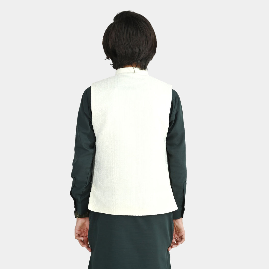 Boys Poly Viscose Waistcoat (Mughal) - Cream