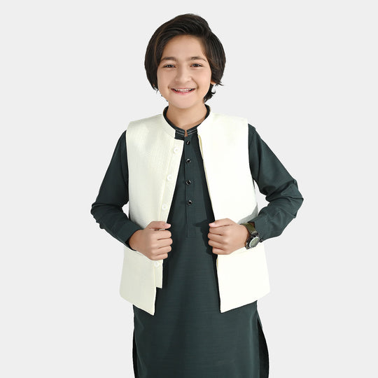 Boys Poly Viscose Waistcoat (Mughal) - Cream