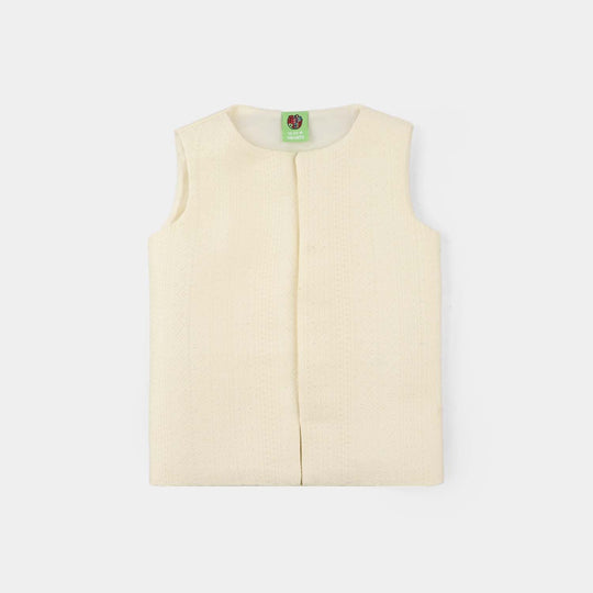 Infant Boys Poly Viscose Waistcoat (Mughal) - Cream