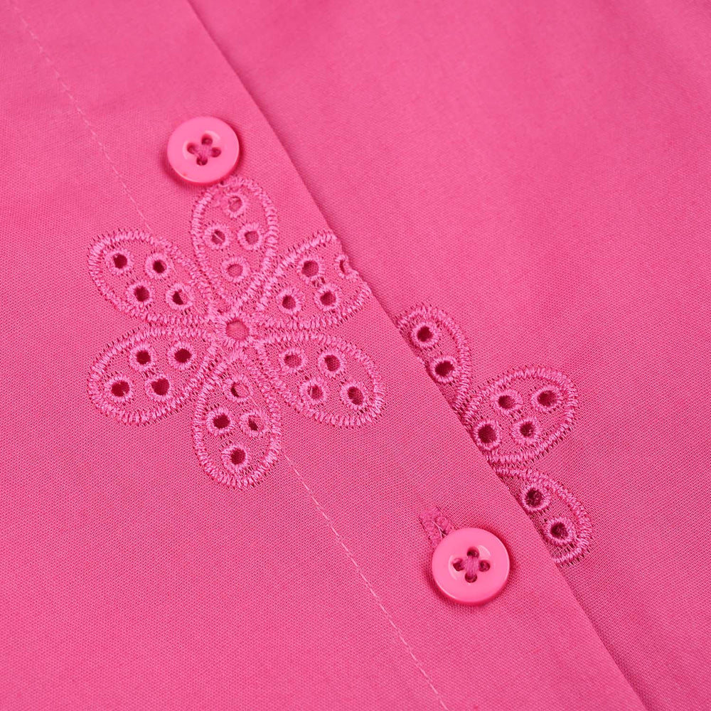 Girls Chikankari Embroidered Top (Rose) - Fuchsia