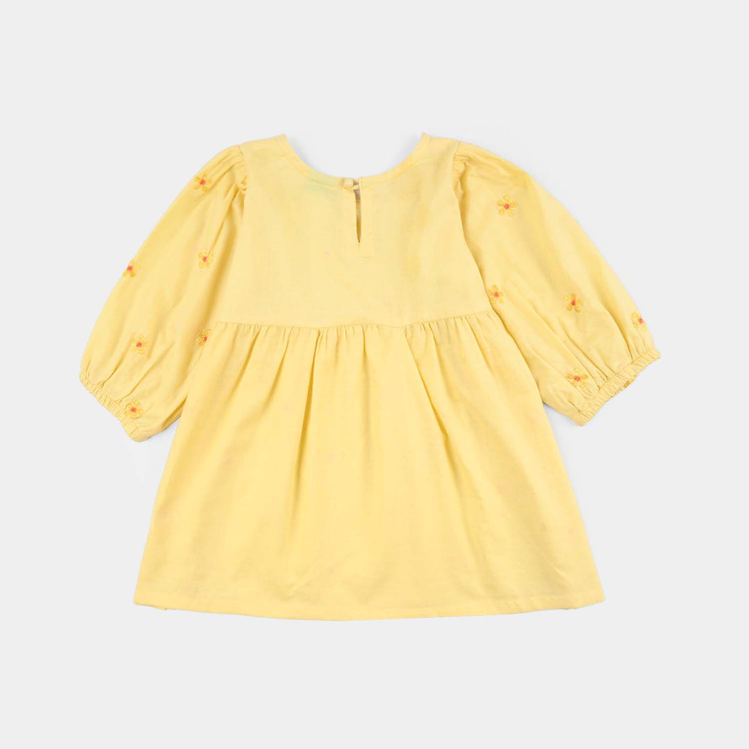 Infant Girls Jacquard Embroidered Frock - Yellow