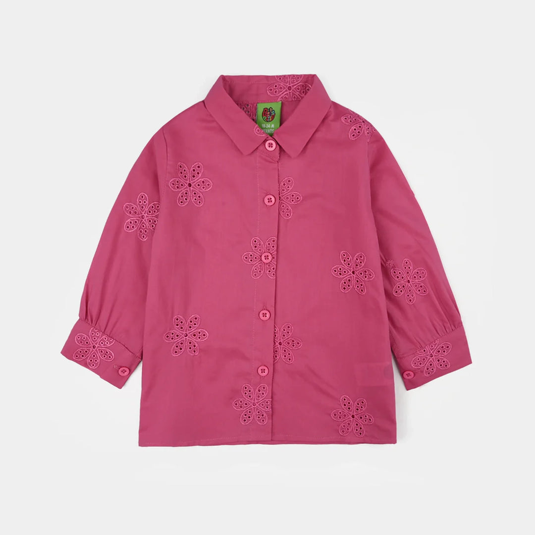Infant Girls Chikankari Embroidered Top (Rose) - Fuchsia