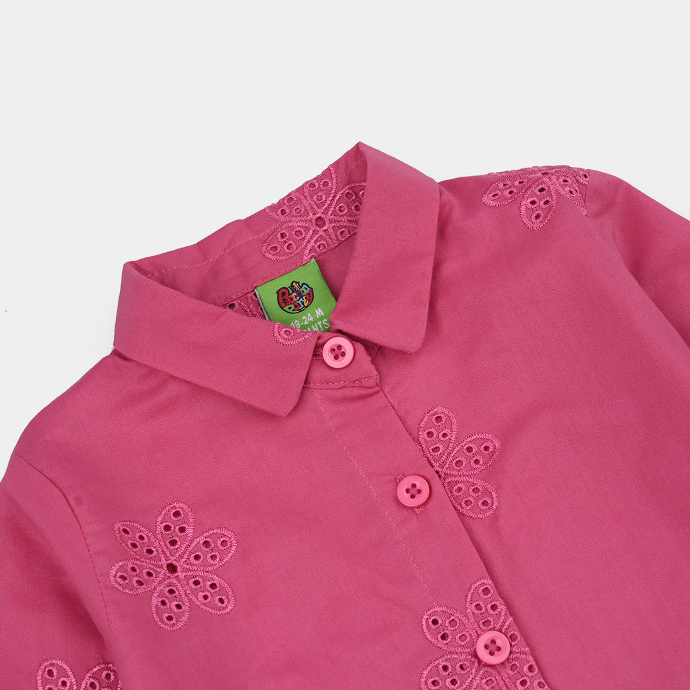 Infant Girls Chikankari Embroidered Top (Rose) - Fuchsia