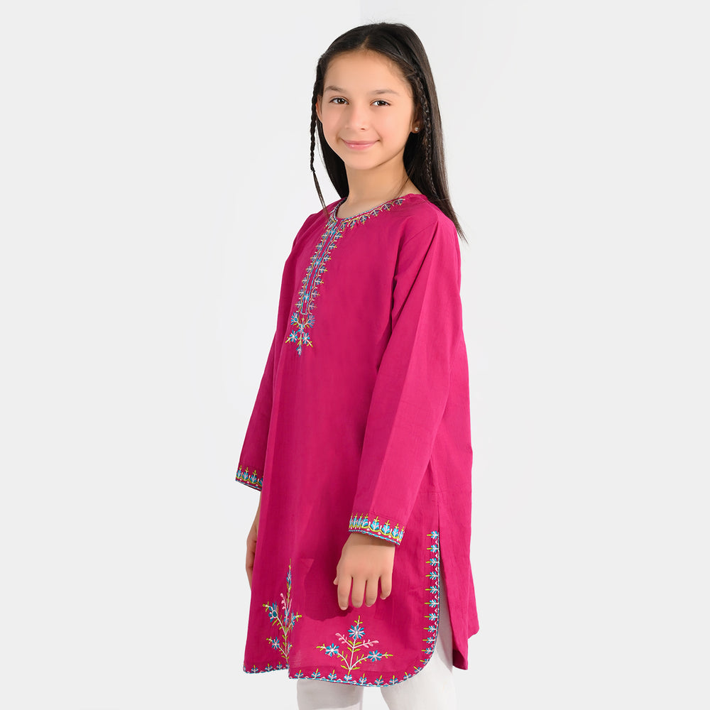 Girls Jacquard Embroidered Kurti (Kurti-E-Khaas) - Magenta