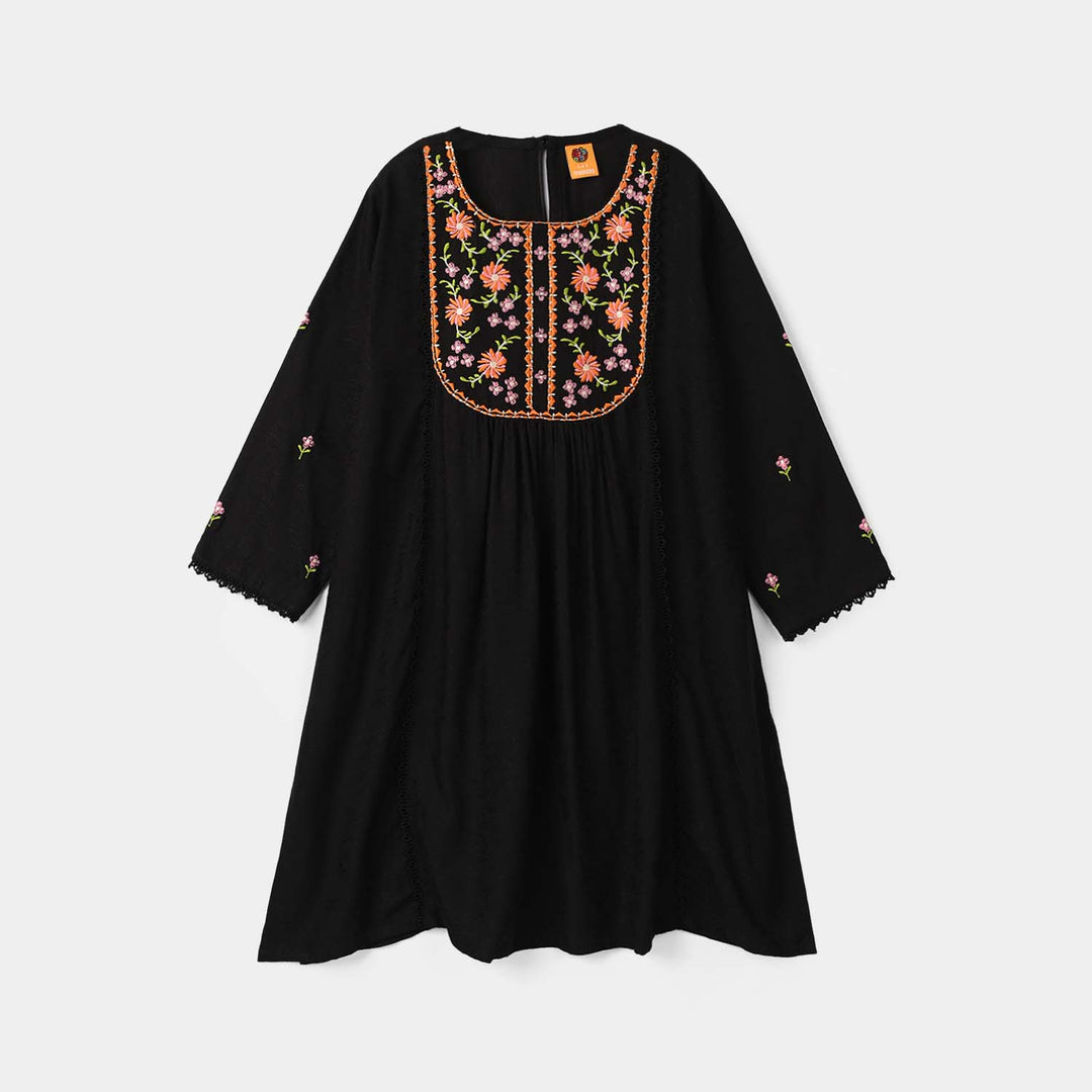 Girls Jacquard Embroidered Kurti (Rango Ki Rani) - Black