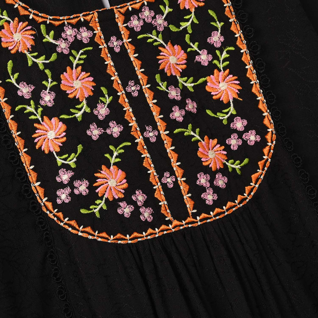Girls Jacquard Embroidered Kurti (Rango Ki Rani) - Black