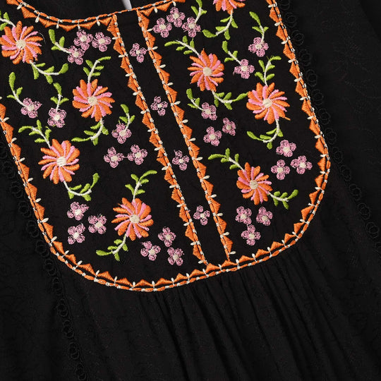 Girls Jacquard Embroidered Kurti (Rango Ki Rani) - Black