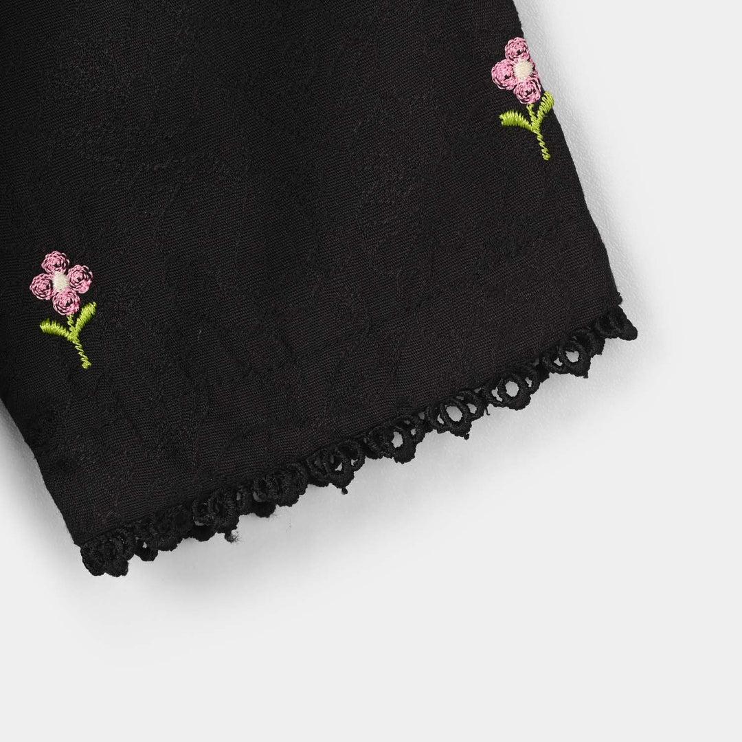 Girls Jacquard Embroidered Kurti (Rango Ki Rani) - Black