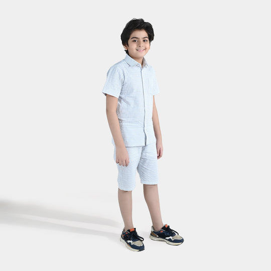 Boys Yarn Dyed Woven Suit – White & Blue
