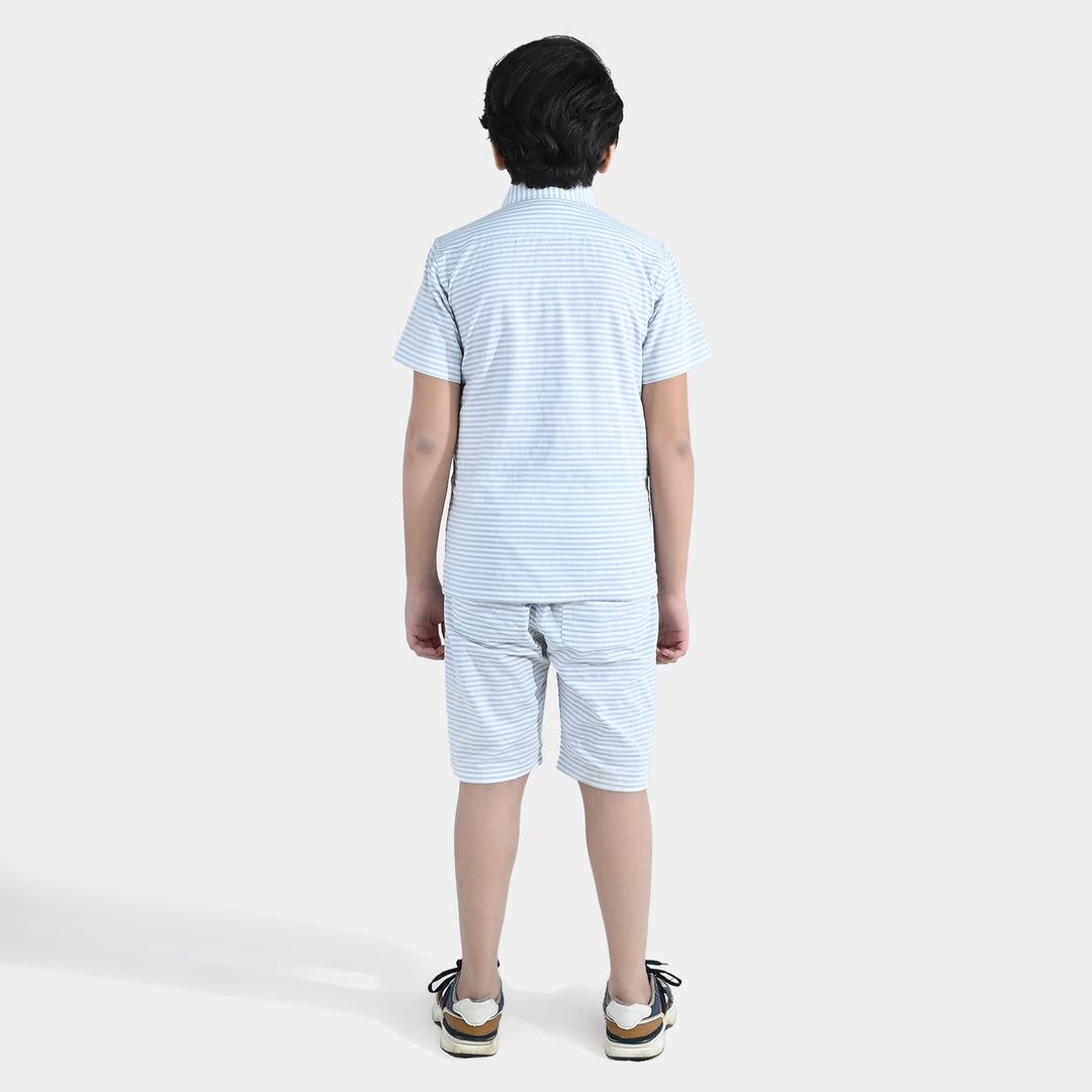 Boys Yarn Dyed Woven Suit – White & Blue