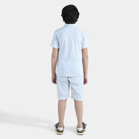 Boys Yarn Dyed Woven Suit – White & Blue