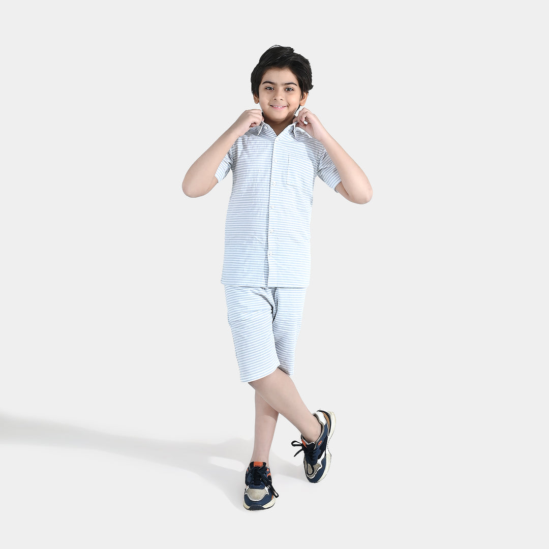 Boys Yarn Dyed Woven Suit – White & Blue