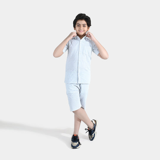 Boys Yarn Dyed Woven Suit – White & Blue