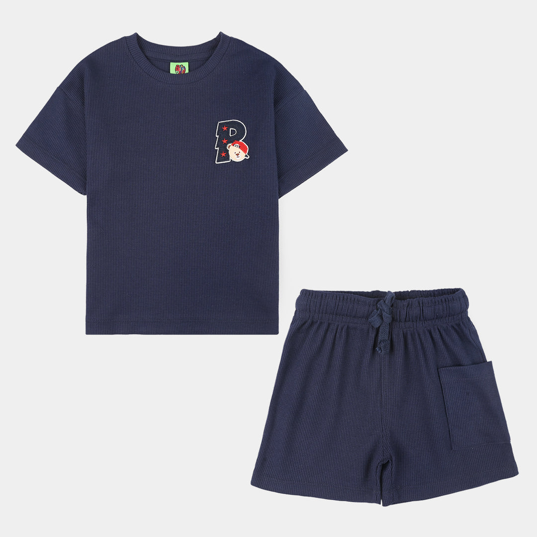 Infant Boys Cotton Interlock Knitted Suit - Navy