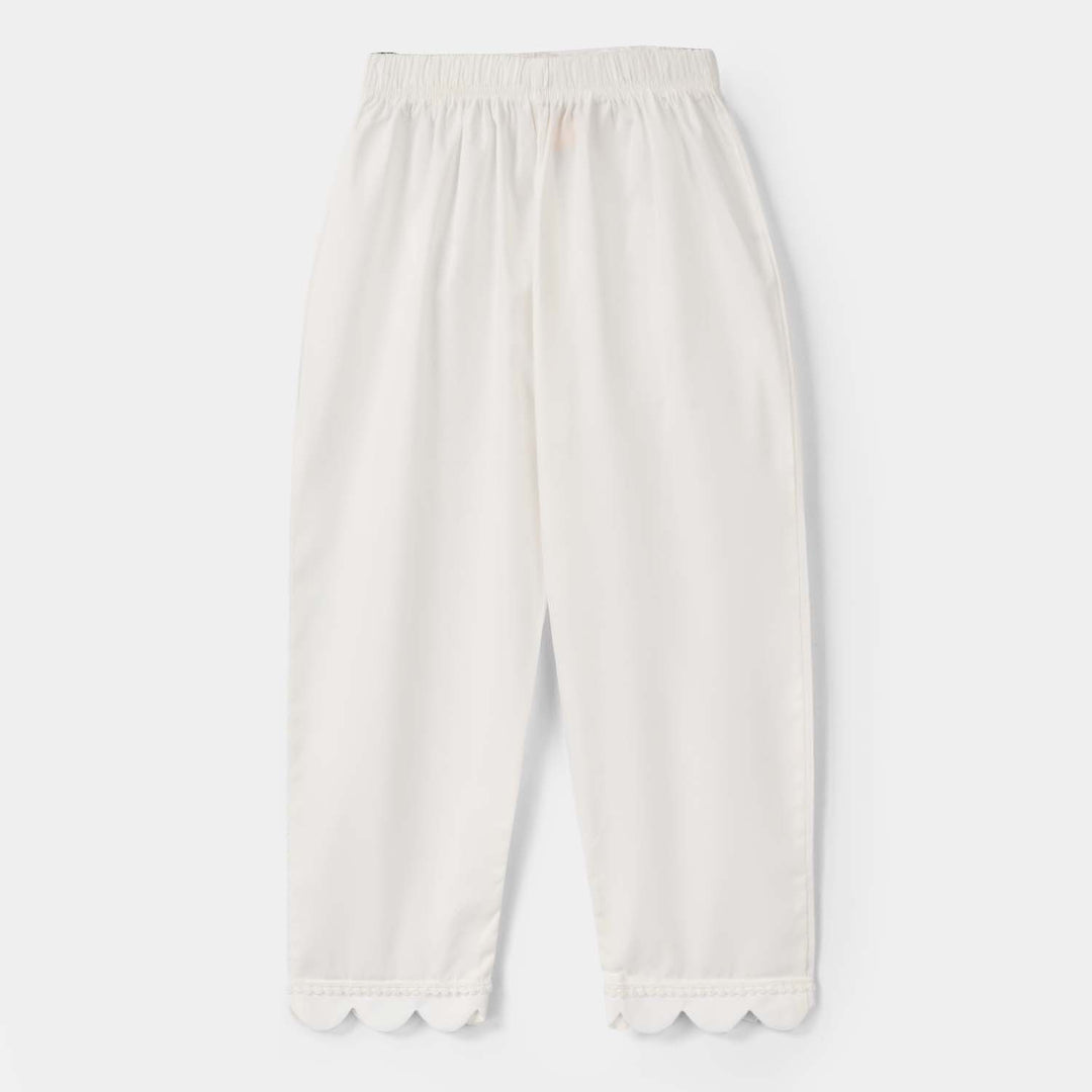 Girls Cotton Pants Scallops - White