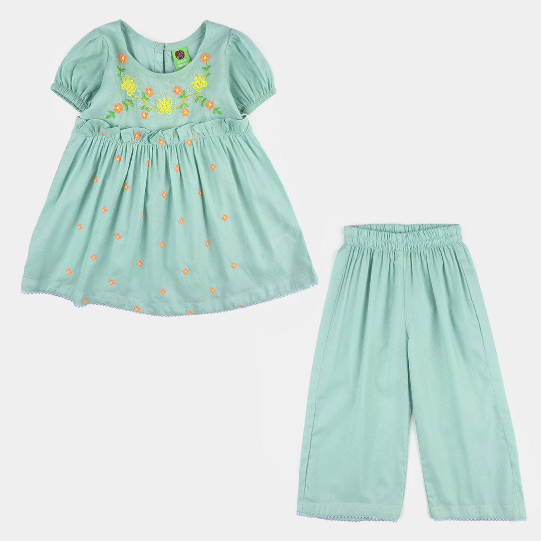 Infant Girls Jacquard Embroidered 2Pcs - Mint Green