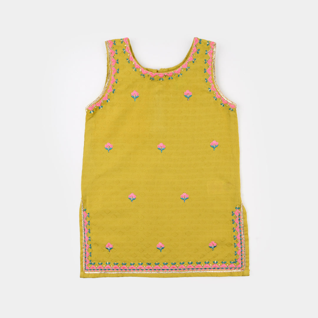 Infant Girls Jacquard Embroidered Kurti (Nagma) - Olive