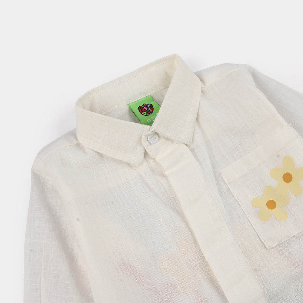 Infant Girls Raw Silk Casual Top (Good Vibes) - White