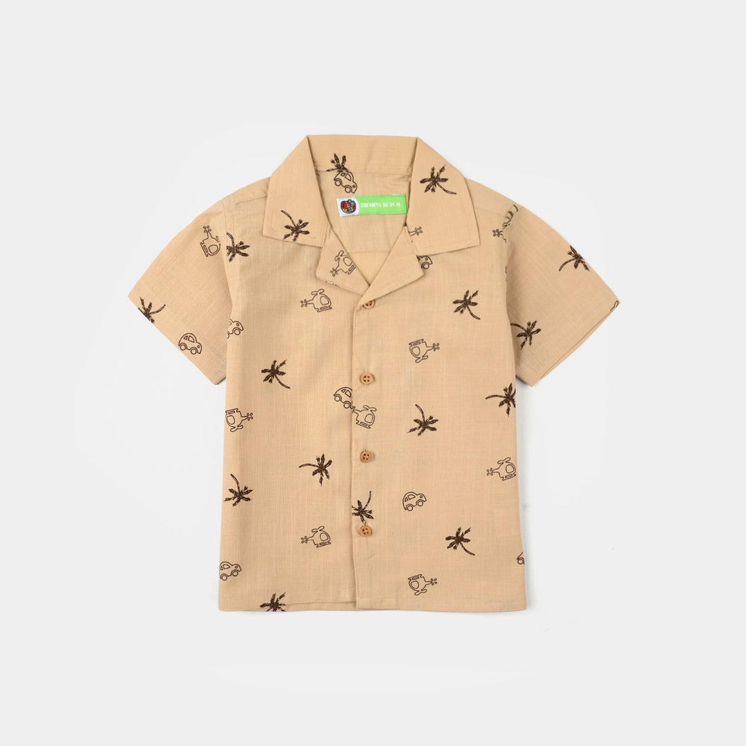 Infant Boys Cotton Shirt (Helicopter) – Light Brown