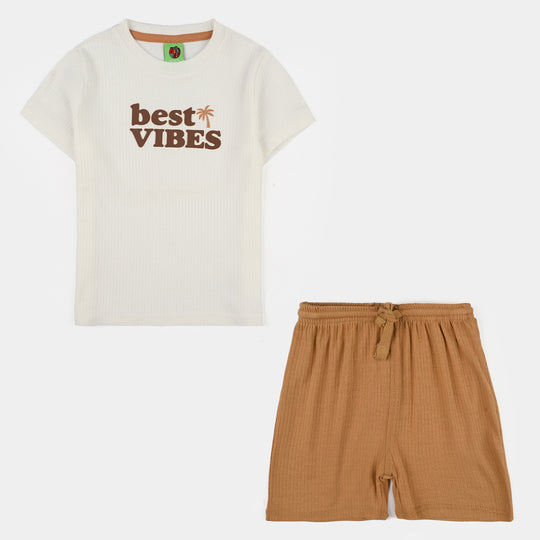 Infant Boys Poly Viscose Suit (Best Vibes) - White/Brown