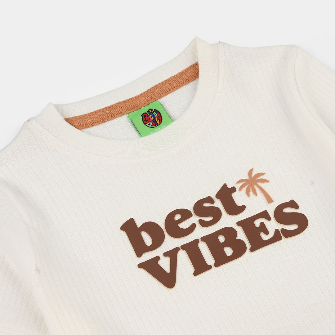 Infant Boys Poly Viscose Suit (Best Vibes) - White/Brown
