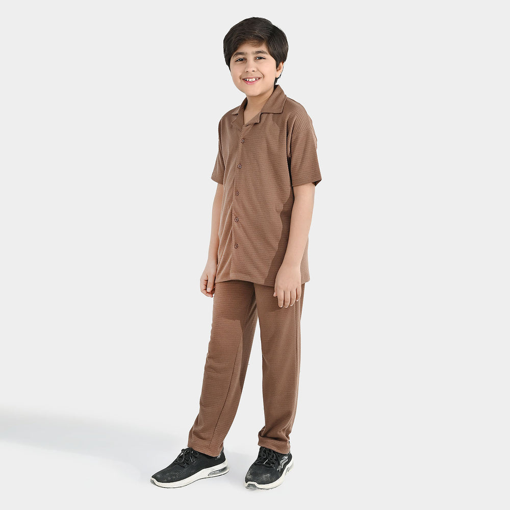 Teens Boys Poly Jersey 2-Pc Suit - Brown