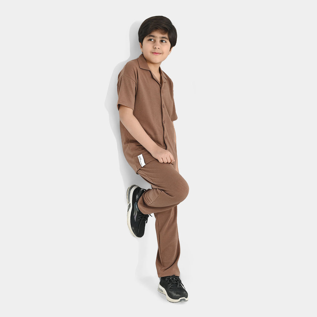 Teens Boys Poly Jersey 2-Pc Suit - Brown