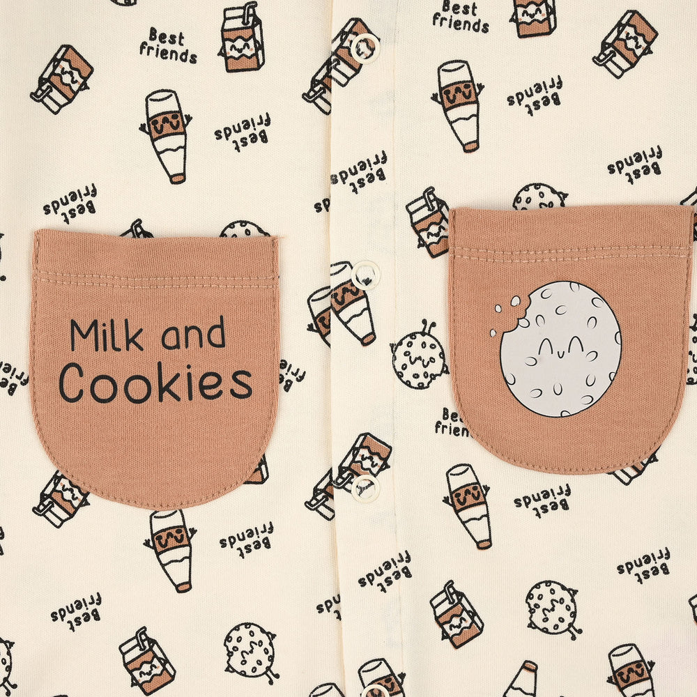 Infant Boys Cotton Interlock Knit Romper (Milk and Cookies) - Cream/Brown