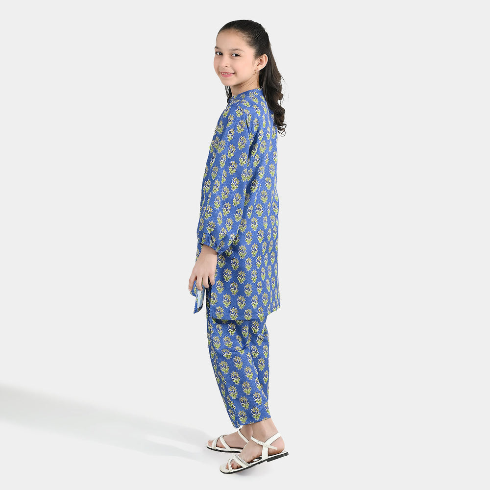 Teens Girls Jacquard Printed 2-Piece Set (Teal Flowers) - Blue