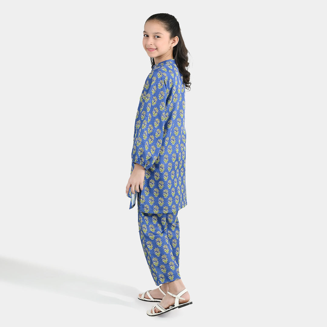 Teens Girls Jacquard Printed 2-Piece Set (Teal Flowers) - Blue