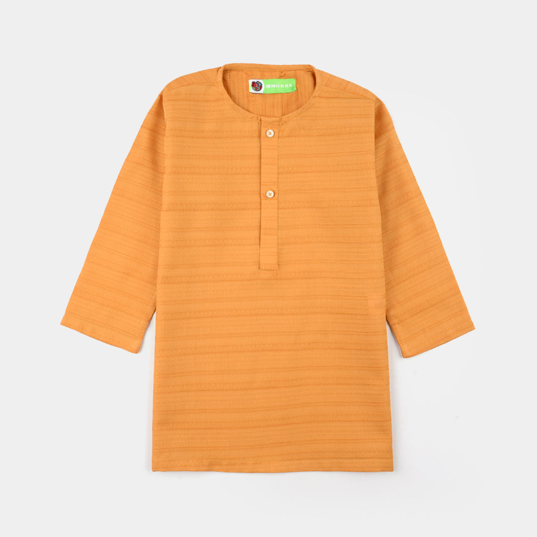 Infant Boys Cotton Jacquard Basic Kurta – Yellow