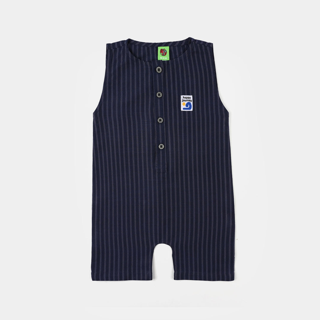 Infant Boys Cotton Jacquard Woven Romper (Dotted Indigo) - Navy