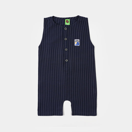 Infant Boys Cotton Jacquard Woven Romper (Dotted Indigo) - Navy