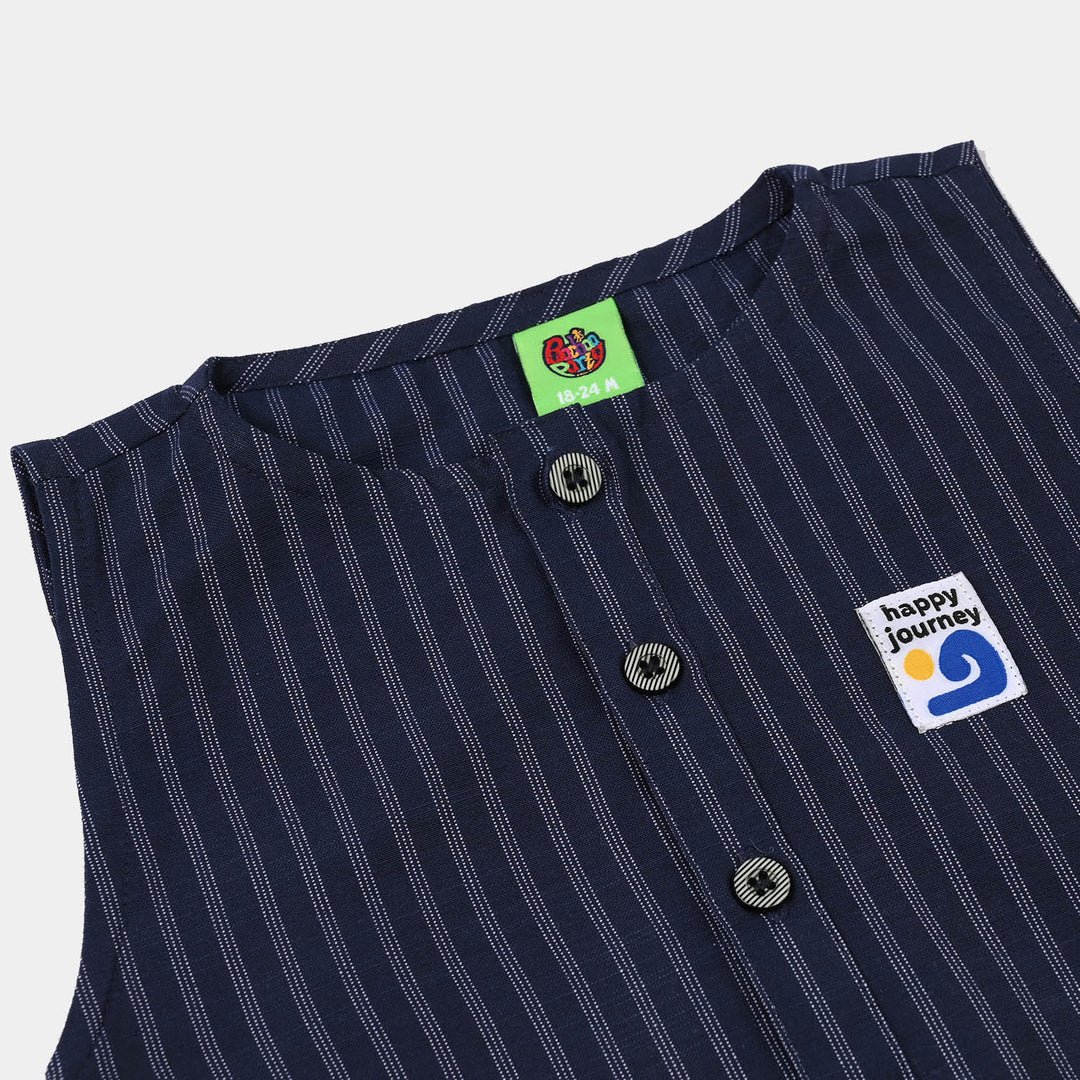 Infant Boys Cotton Jacquard Woven Romper (Dotted Indigo) - Navy
