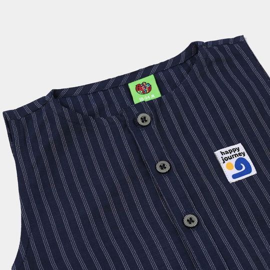 Infant Boys Cotton Jacquard Woven Romper (Dotted Indigo) - Navy