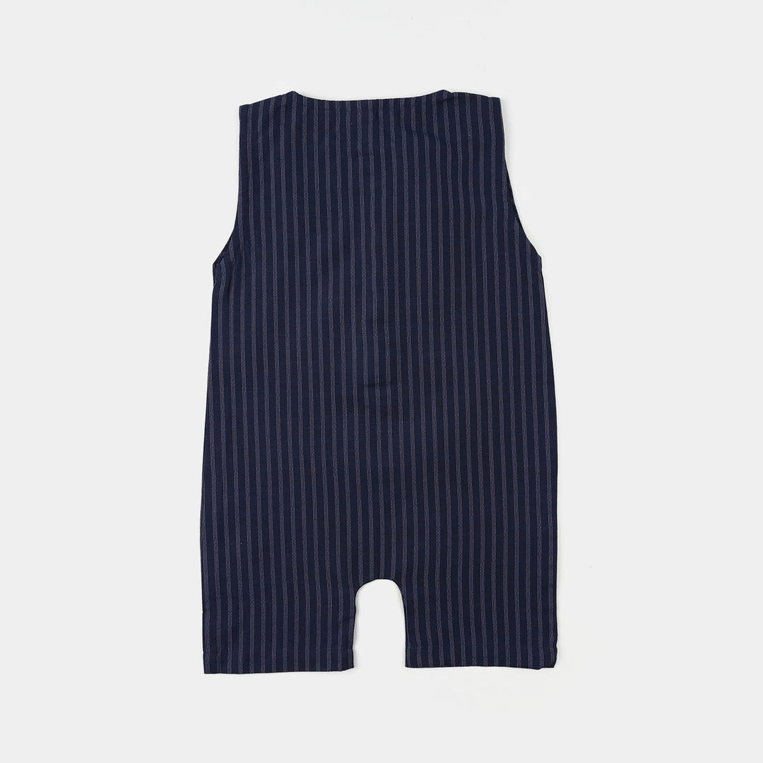 Infant Boys Cotton Jacquard Woven Romper (Dotted Indigo) - Navy