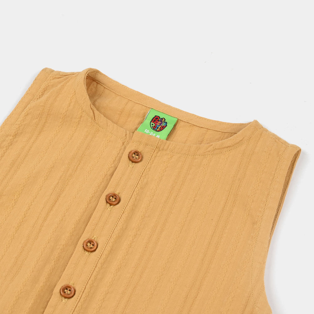 Infant Boys Cotton Jacquard Woven Romper- Mustard