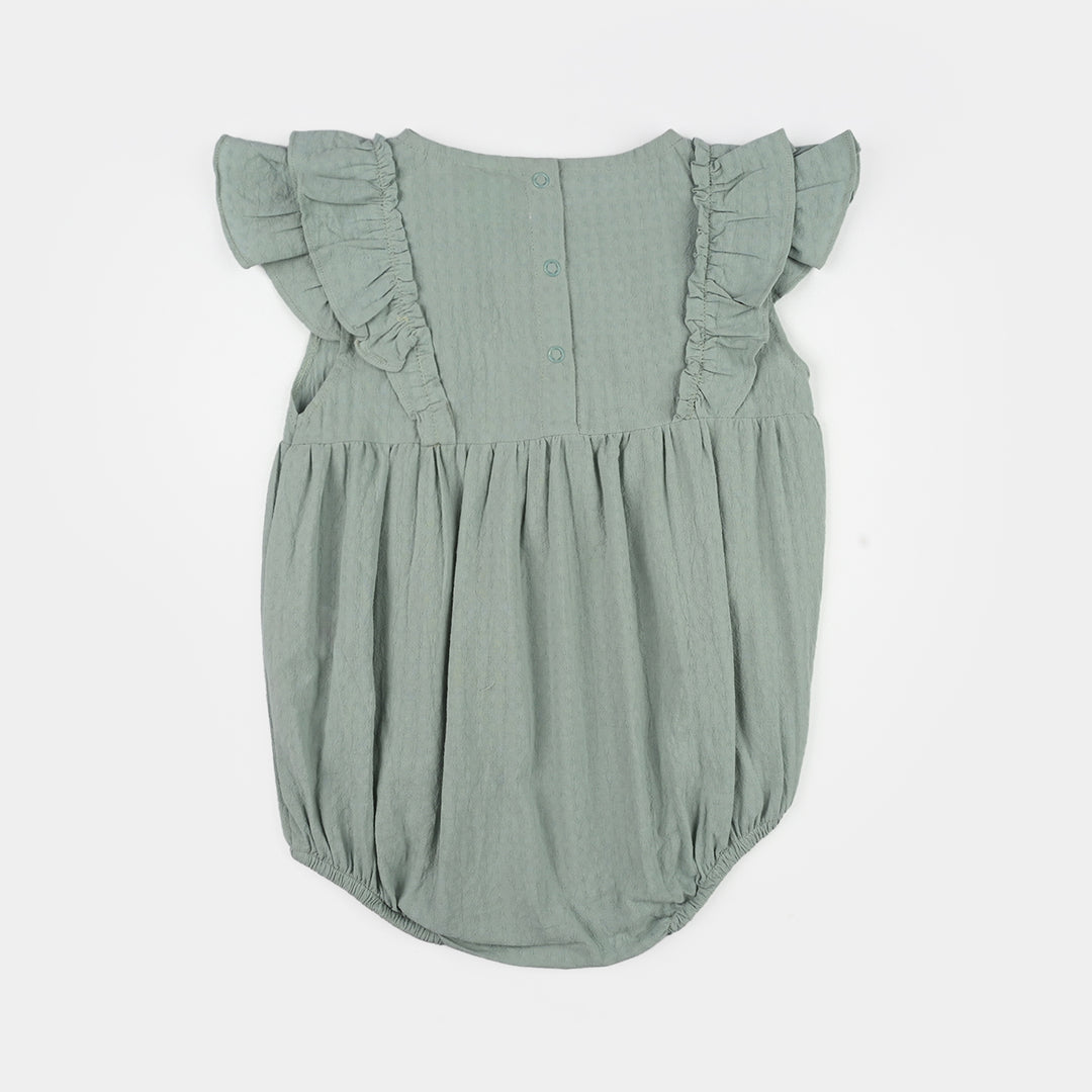 Infant Girls Cotton Jacquard Romper (Bloom Tales) - Green