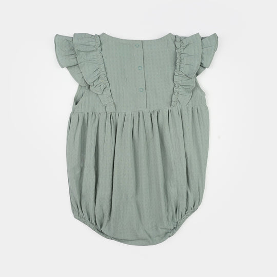Infant Girls Cotton Jacquard Romper (Bloom Tales) - Green