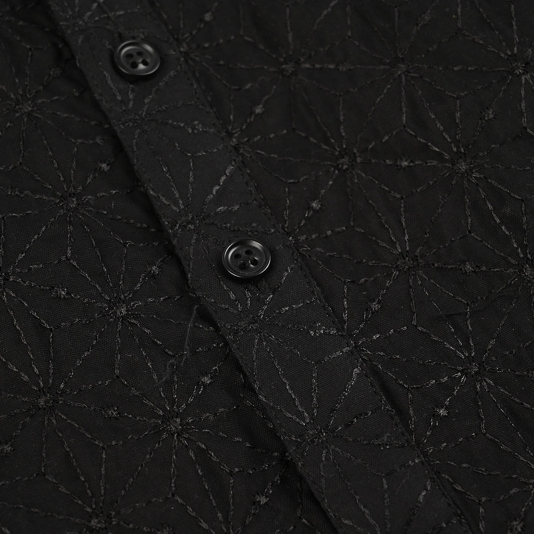 Boys Cotton Kurta Pajama (Chikankari) - Black