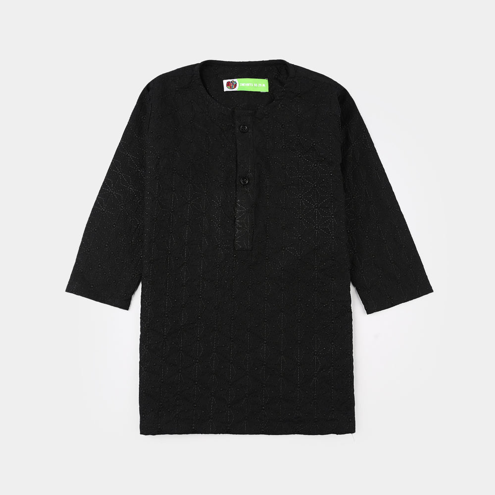 Infant Boys Cotton Kurta Pajama (Chikankari) - Black
