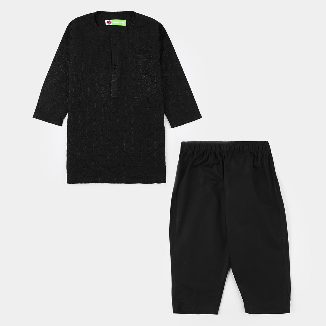 Infant Boys Cotton Kurta Pajama (Chikankari) - Black