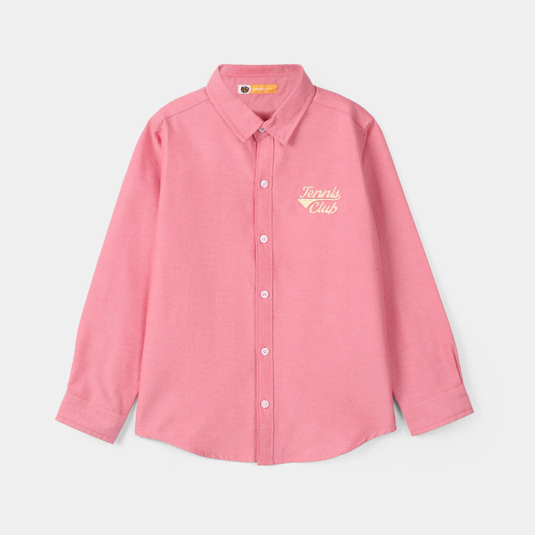 Boys Yarn Dyed Shirt (Tennis Club) - Pink
