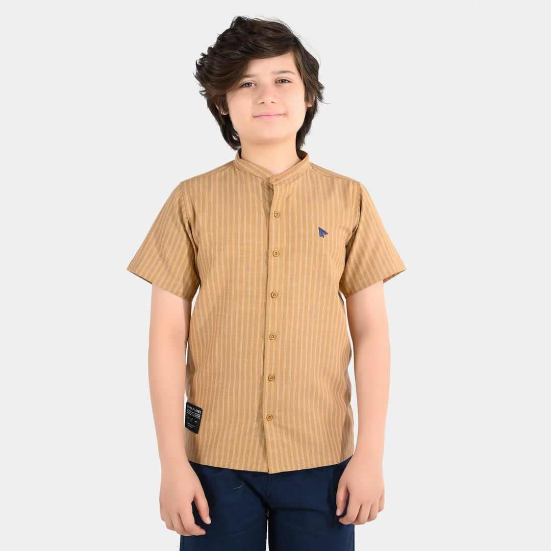 Boys Yarn Dyed Shirt (Paper Plane) - Brown