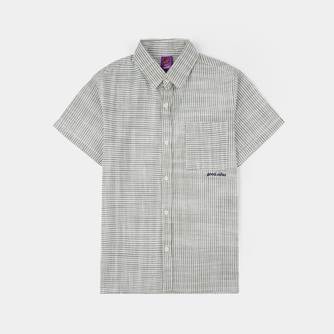 Boys Yarn Dyed Casual Shirt (Good Vibes) - Grey