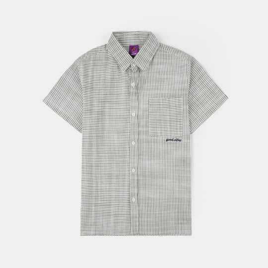 Boys Yarn Dyed Casual Shirt (Good Vibes) - Grey