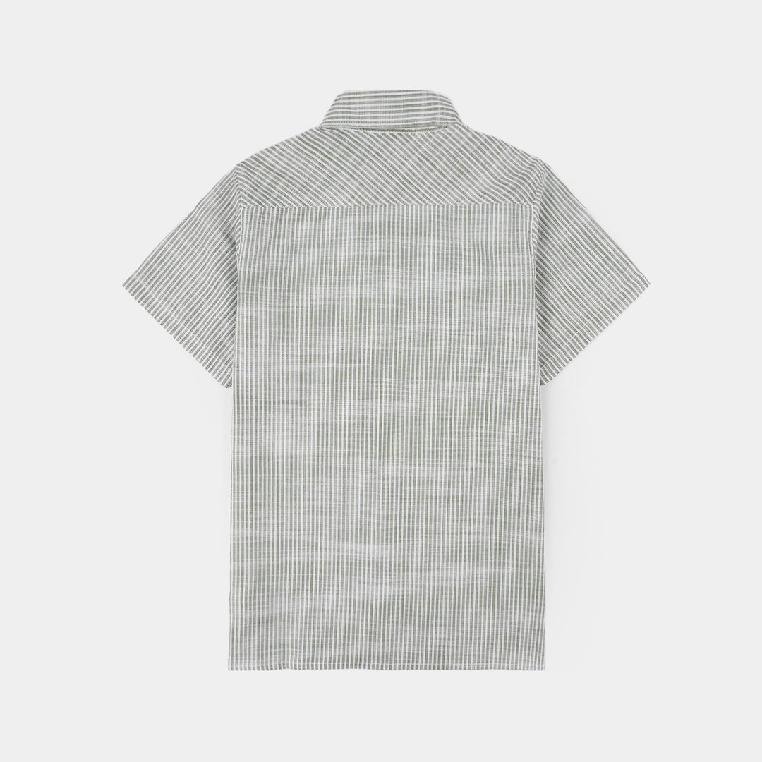 Boys Yarn Dyed Casual Shirt (Good Vibes) - Grey
